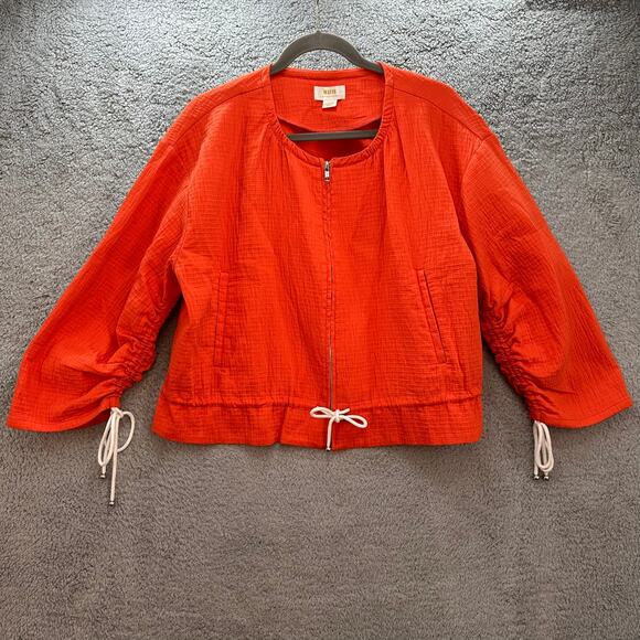 Maeve by Anthropologie NWOT Medium Orange Jacket Cinch Up Sleeves Full Zip - Picture 1 of 10